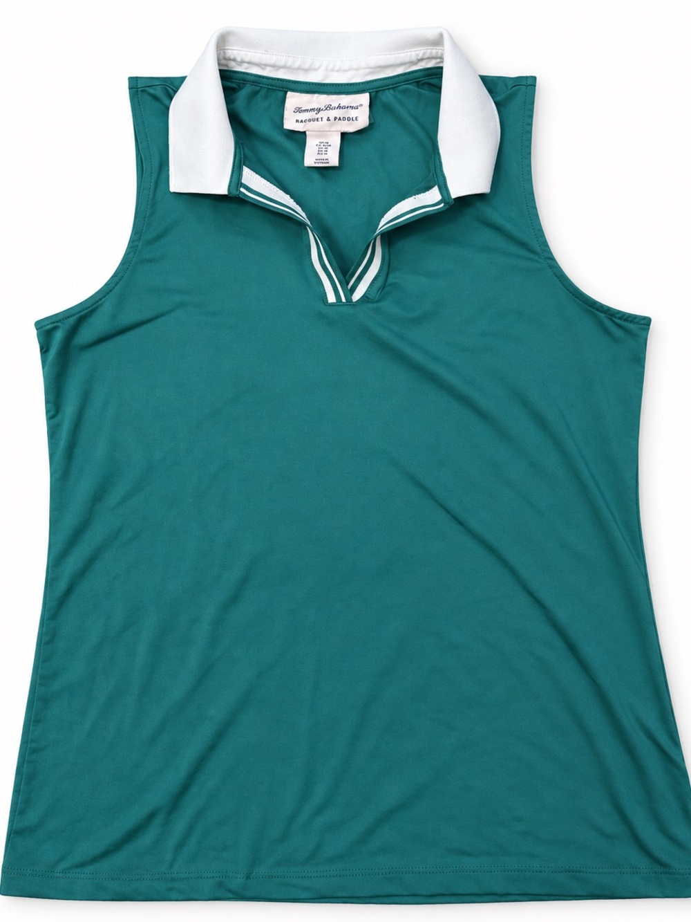 Tommy Bahama Racquet & Paddle Teal Sleeveless Polo Top M